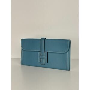 Hermes Jige Elan 29 Clutch Bag in Blue Swift Leather D-6